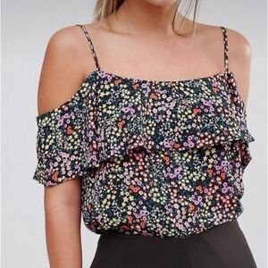 Oasis Black Ditsy Floral Off Shoulder Cami Tank Size 6